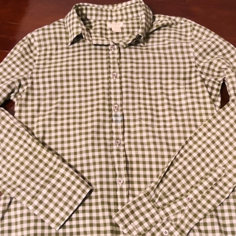 J Crew Green Gingham Button Down